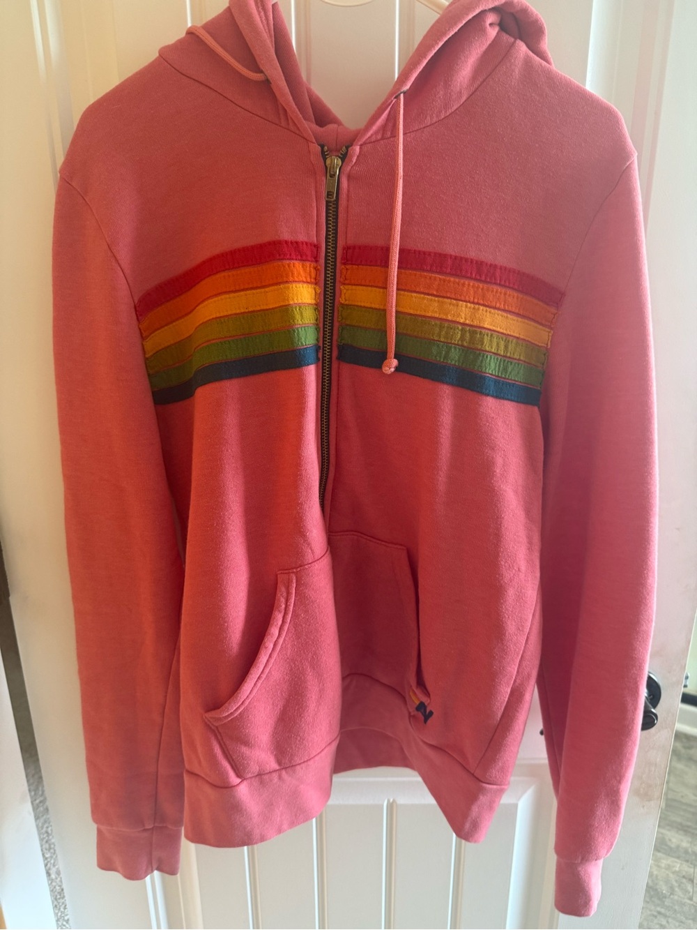 Aviator Nation Coral Pink Hoodie with Yellow Logo Accent- Worn once
